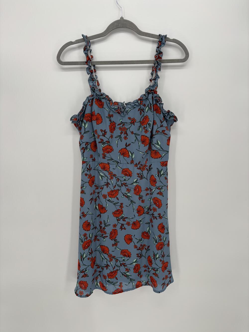 Coquette Dress Womens Large Blue Floral Ruffle Sweetheart Sundress babydoll